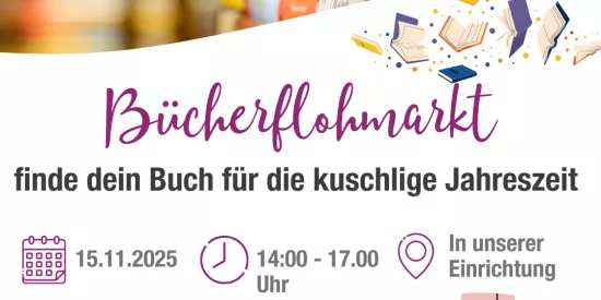 Bücherflohmarkt am 15.11.25 mit Cafe und Kuchen bringen sie gerne vorher Bücher vorbei.